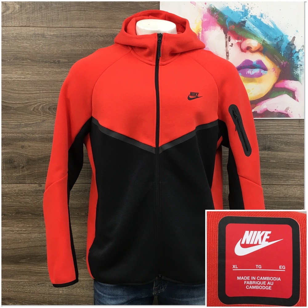 Nike Tech Fleece Full Zip Hoodie Mens XL Red Black Windrunner Jacket HV0949-696